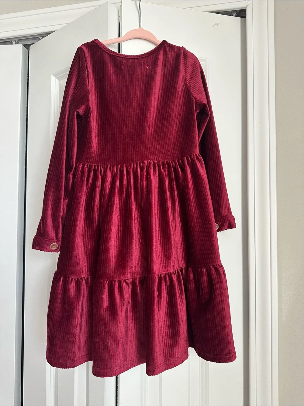 Girls' Burgundy Corduroy Button-Front Dress